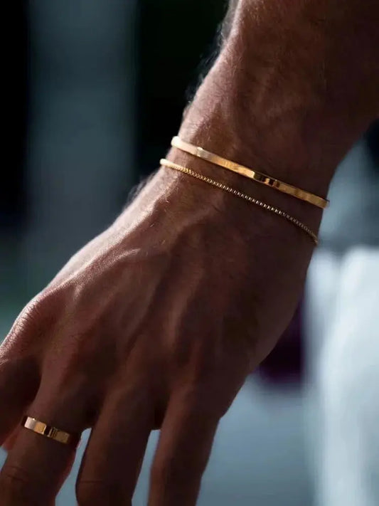 Men's Stainless Steel Snake Bone Chain Bracelet - Silver Simple Design - Miraelia jewelry&Accessories