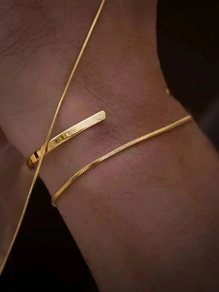 Men's Stainless Steel Snake Bone Chain Bracelet - Silver Simple Design - Miraelia jewelry&Accessories