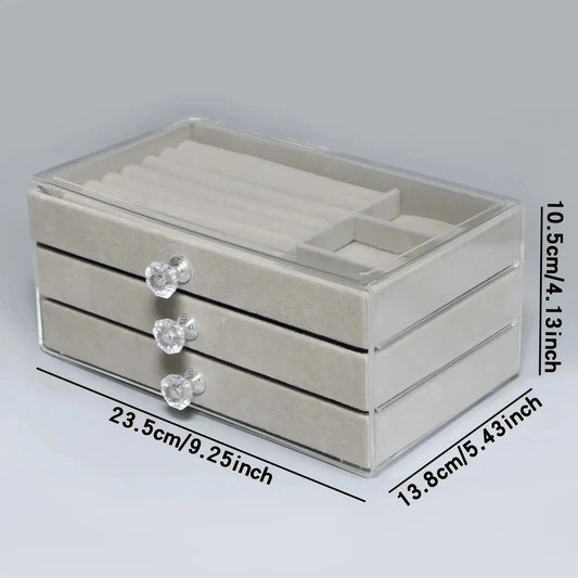 1 Piece of High-capacity Three-layer Flannel Jewelry Box Drawer - Miraelia jewelry&Accessories