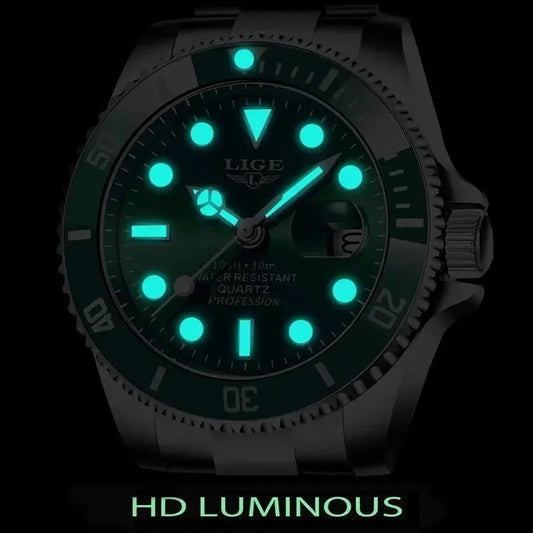LIGE Top Brand Luxury Fashion Diver Watch Men 30ATM Waterproof Date - Miraelia jewelry&Accessories