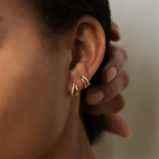 Gold CZ Huggie Hoop Earrings Miraelia jewelry&Accessories