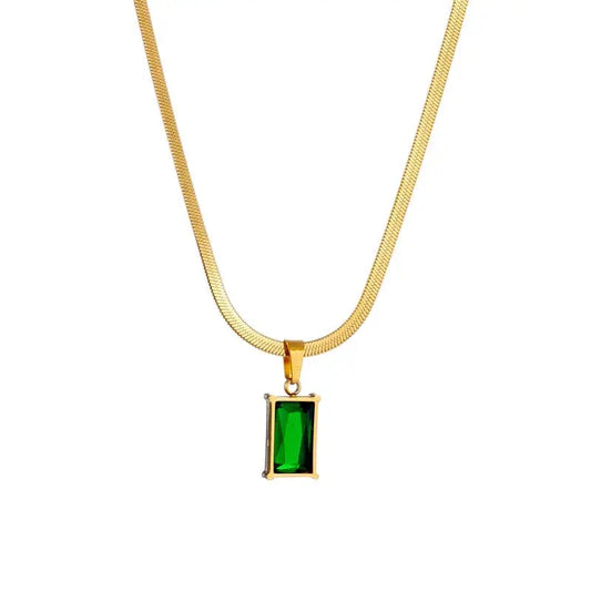DIEYURO 316L Stainless Steel Square Green Crystal Zircon Necklace - Miraelia jewelry&Accessories