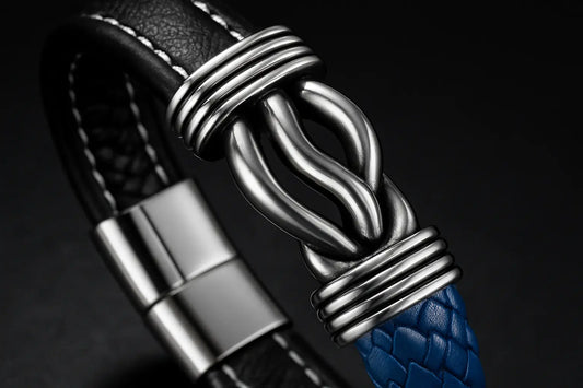 Geometric Stainless Steel Men's Leather Bracelet Hand-woven Magnetic - Miraelia jewelry&Accessories