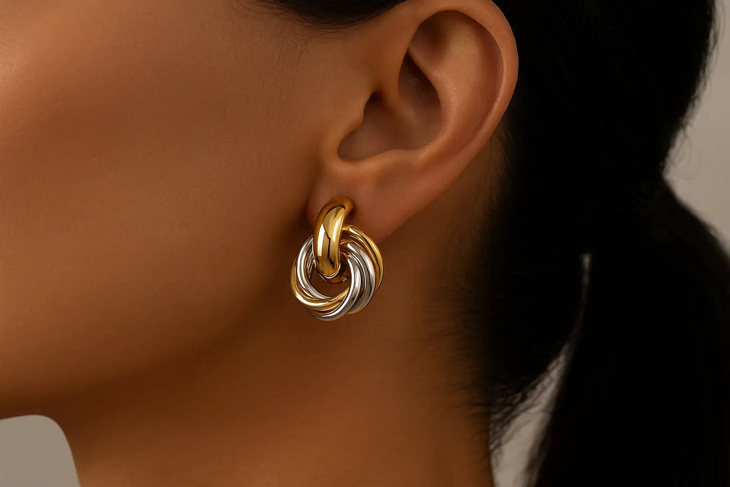 Gold Silver Knot Hoop Earrings - Shiny Plated Design for Women - Miraelia jewelry&Accessories