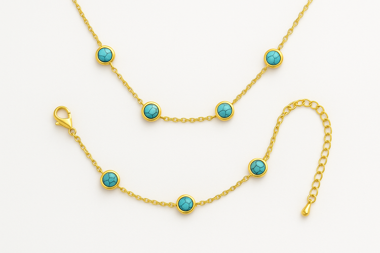 316L Stainless Steel Round Turquoise Necklace & Bracelet Set - Miraelia jewelry&Accessories