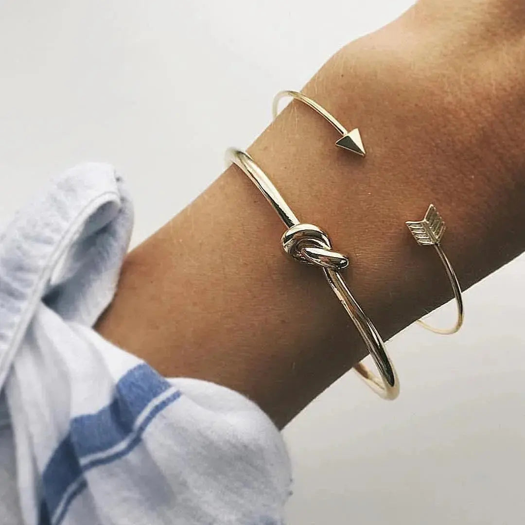 Women's Vintage Cuff Arrow Knotted Bracelet - Gold Alloy | European S - Miraelia jewelry&Accessories
