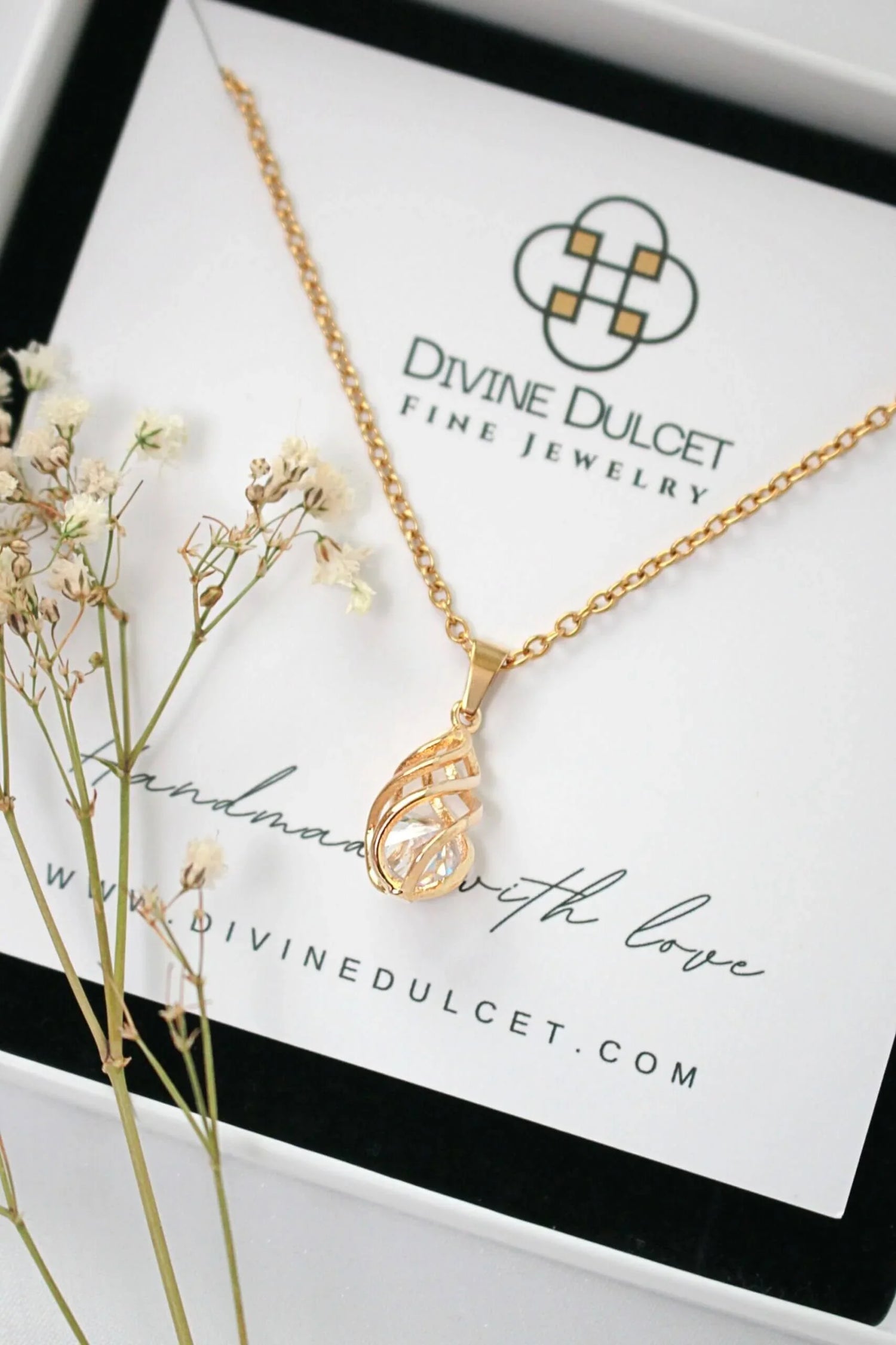 24K Gold Plated Tear Drop Cage Necklace - Cubic Zirconia | Hypoallergenic - Miraelia jewelry&Accessories