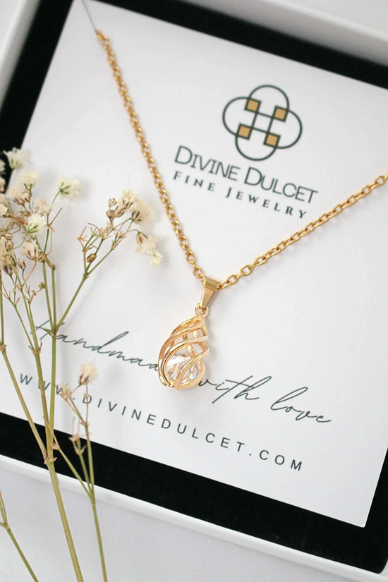 24K Gold Plated Tear Drop Cage Necklace - Cubic Zirconia | Hypoallergenic - Miraelia jewelry&Accessories