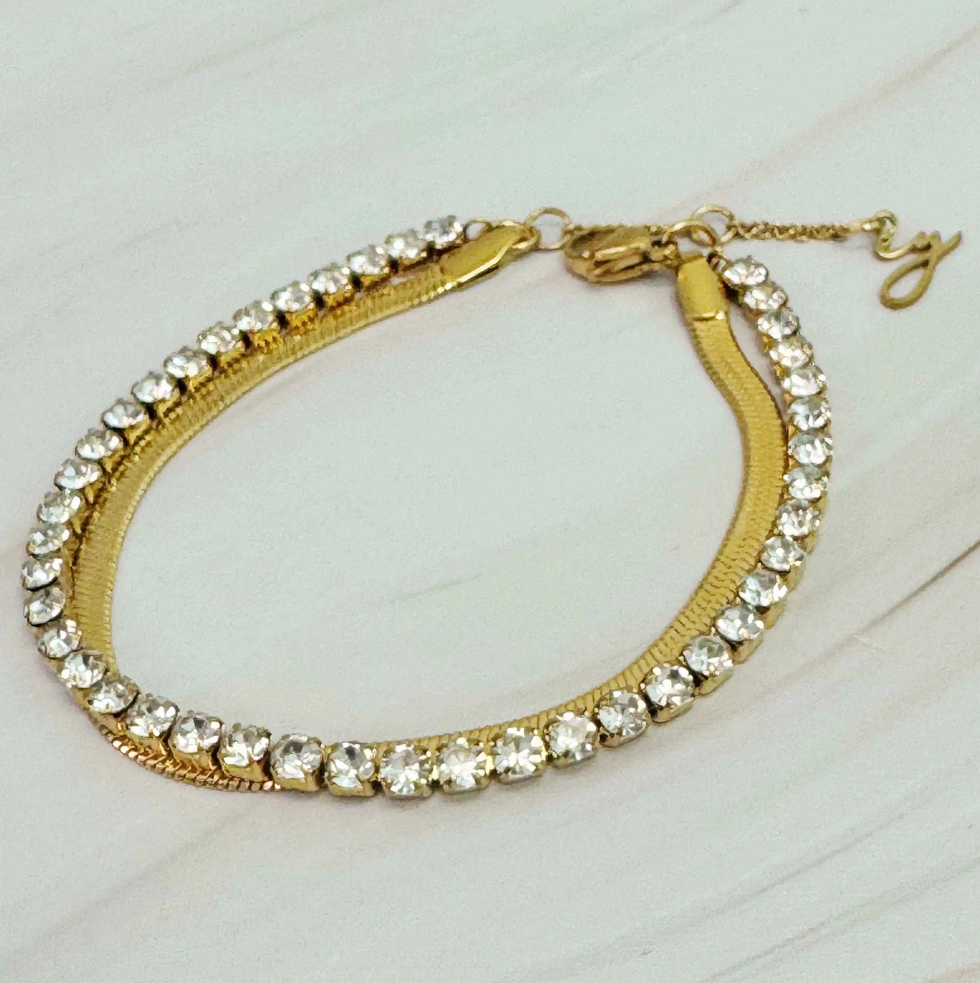 Herringbone And Tennis Bracelet - Miraelia jewelry&Accessories