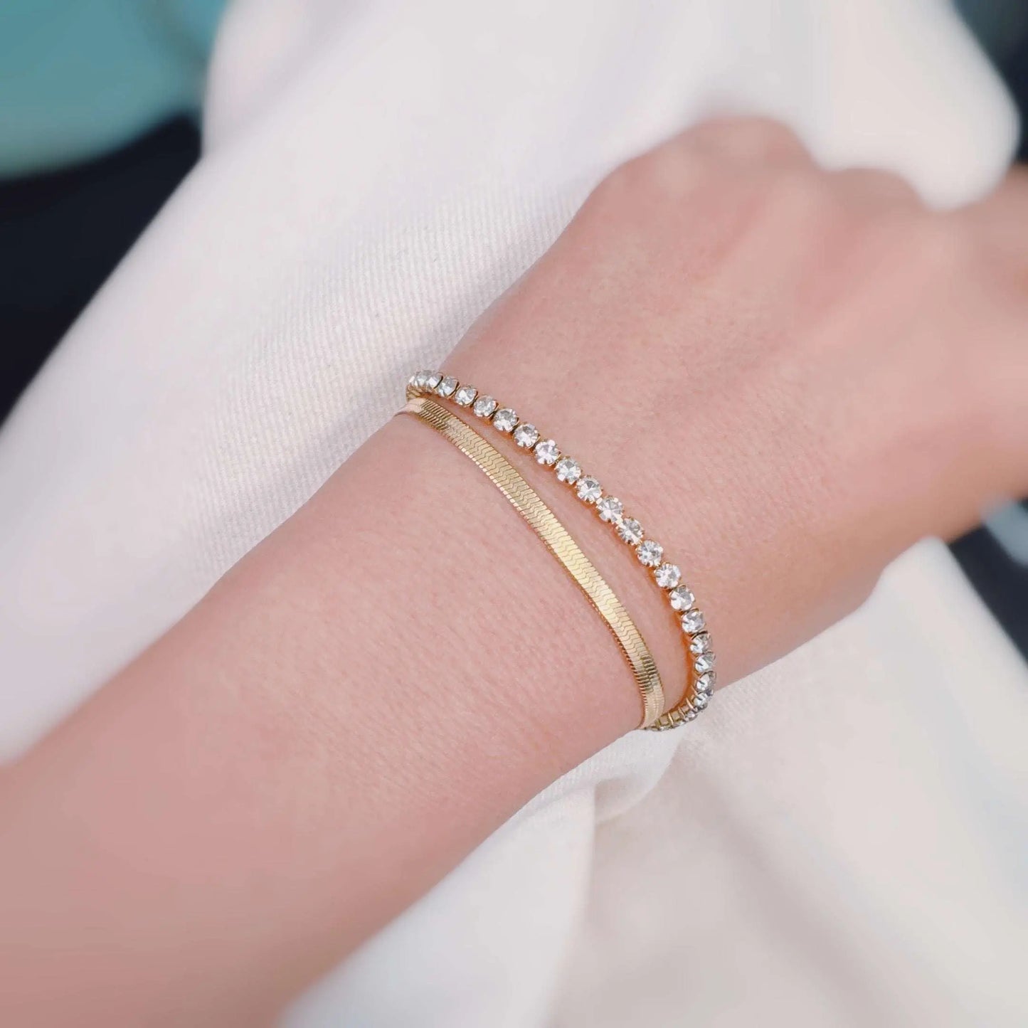 Herringbone And Tennis Bracelet - Miraelia jewelry&Accessories