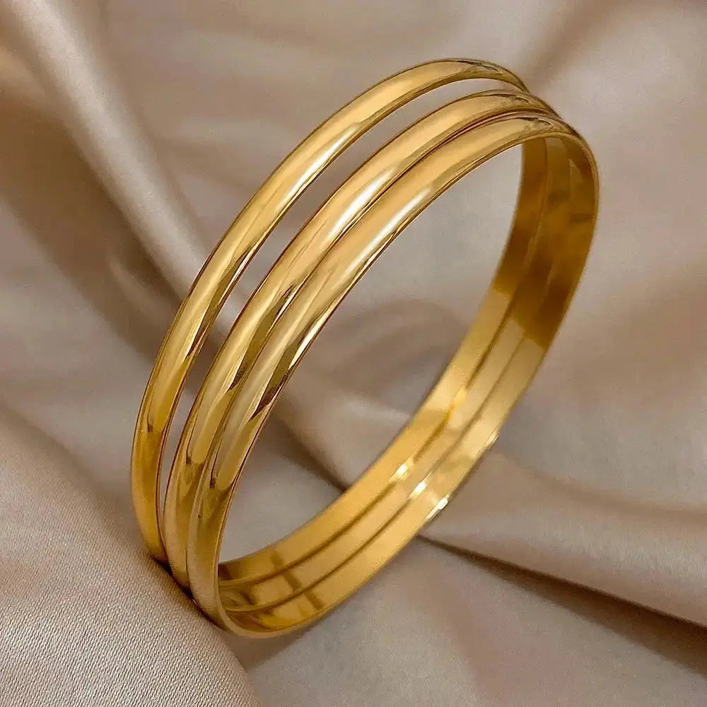 3pcs Glossy 18K Gold Plated Stainless Steel Bangle Bracelet for Women - Miraelia jewelry&Accessories