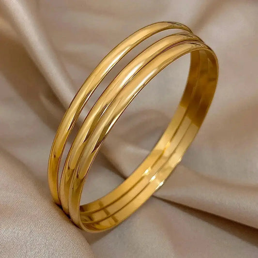 3pcs Glossy 18K Gold Plated Stainless Steel Bangle Bracelet for Women - Miraelia jewelry&Accessories