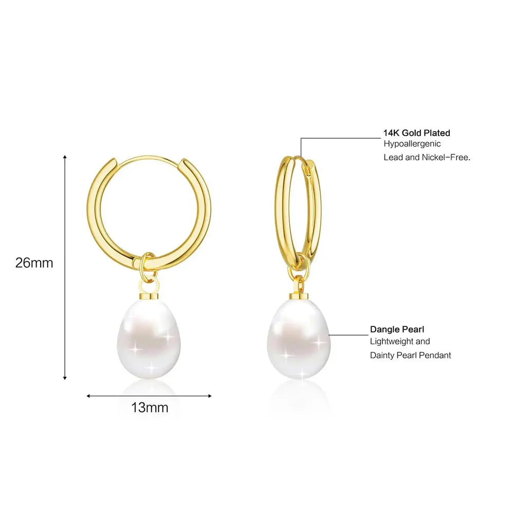 Gold Pearl Hoop Earrings Miraelia jewelry&Accessories