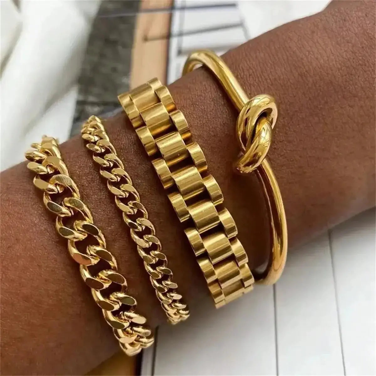 2024 New Vintage 18K Gold Plated Stainless Steel Chain Bracelet for - Miraelia jewelry&Accessories
