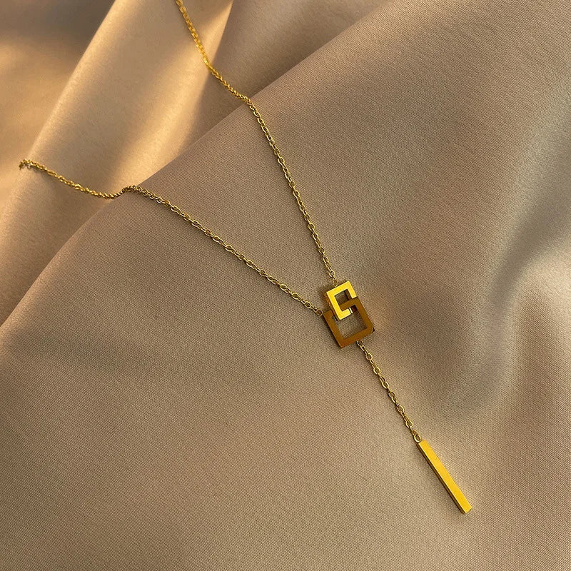 Fashion Luxury 316L Titanium Steel Heart Love Flower Square Necklace - Miraelia jewelry&Accessories