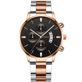 2023 Fashion Men Gold Stainless Steel Watch Luxury Calendar Quartz - Miraelia jewelry&Accessories