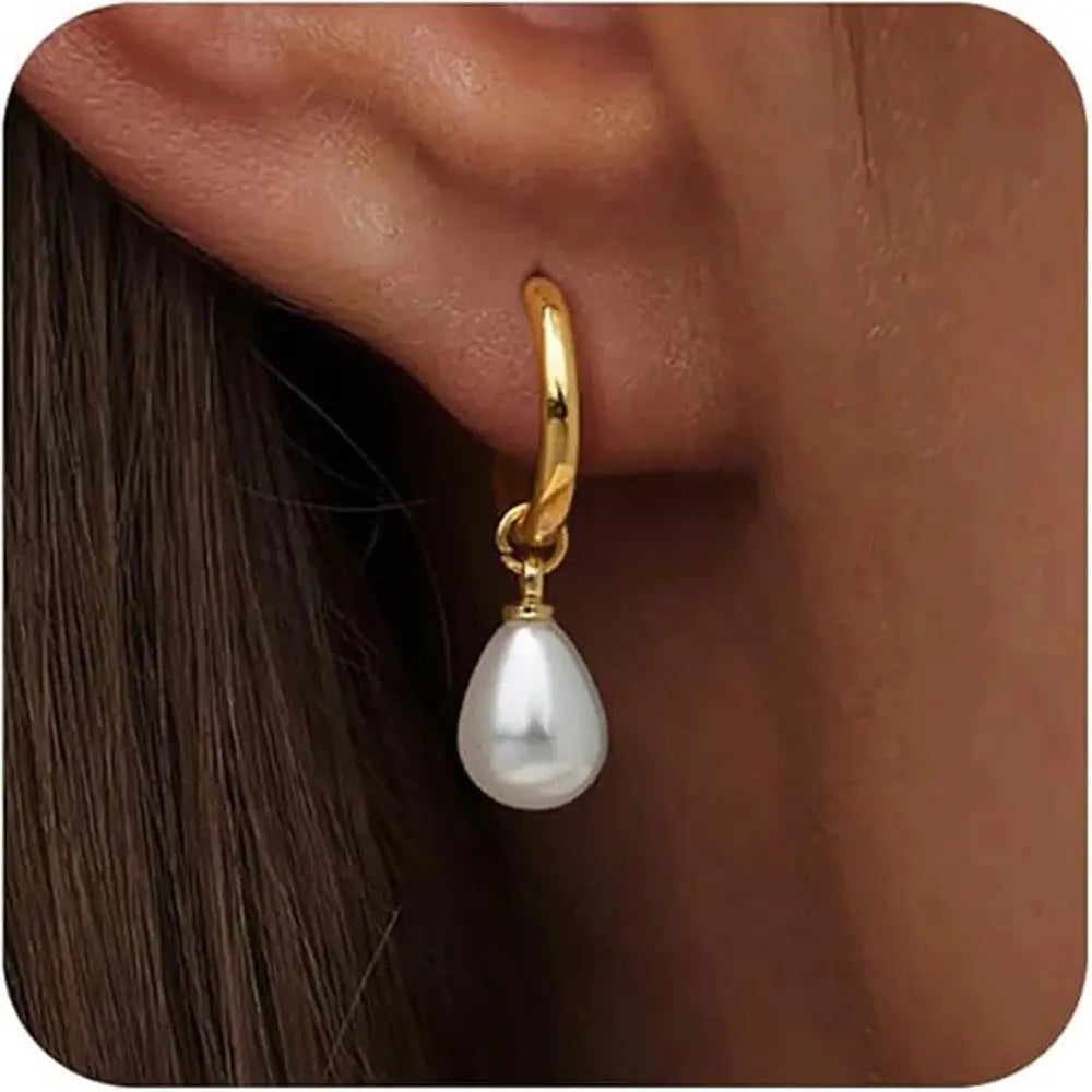 Gold Pearl Hoop Earrings Miraelia jewelry&Accessories
