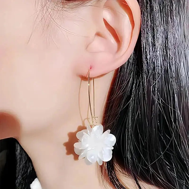 Exaggerated White Flower Drop Earrings Elegant Imitation Pearl Dangle - Miraelia jewelry&Accessories