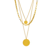 DIEYURO 316L Stainless Steel Gold Color 3in1 Round Pendant Necklace - Miraelia jewelry&Accessories