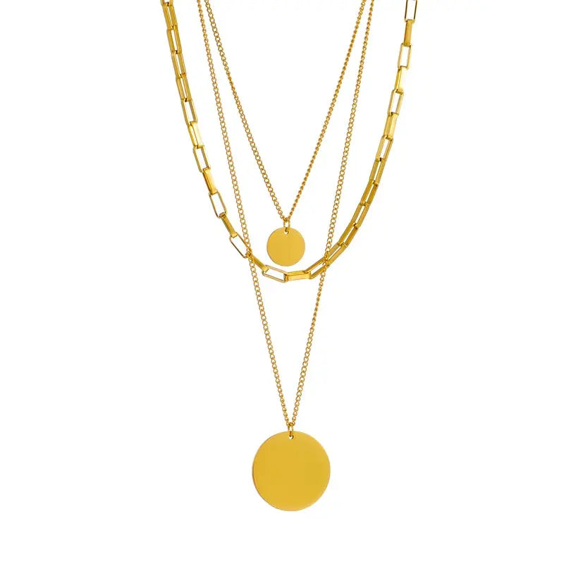 DIEYURO 316L Stainless Steel Gold Color 3in1 Round Pendant Necklace - Miraelia jewelry&Accessories