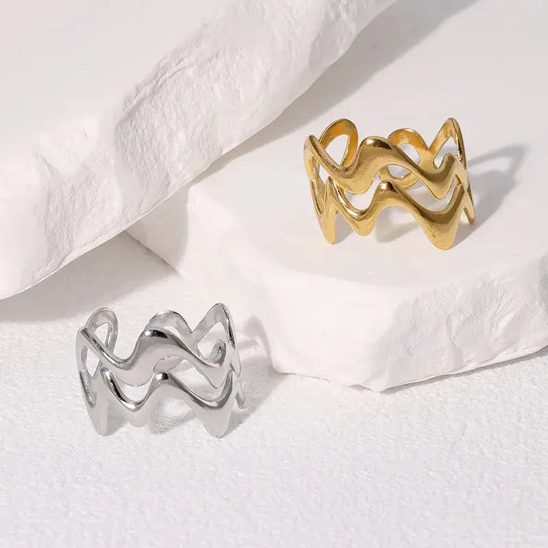 Steel Irregular Wave Rings Miraelia jewelry&Accessories