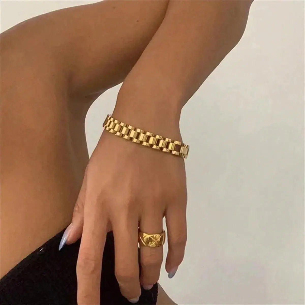 2024 New Vintage 18K Gold Plated Stainless Steel Chain Bracelet for - Miraelia jewelry&Accessories