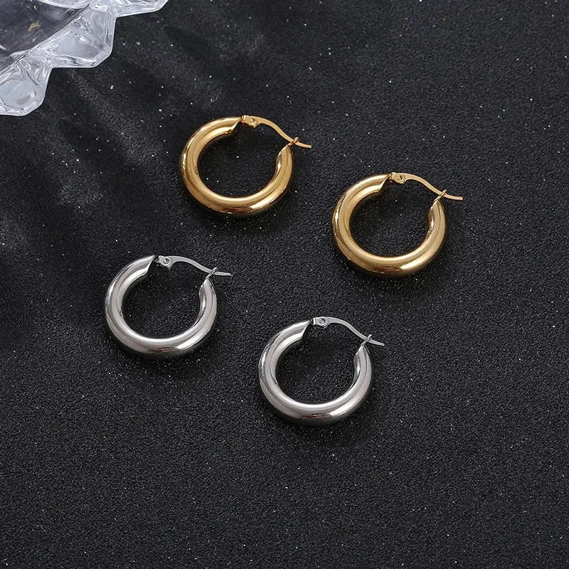 Steel Round Hoop Earrings 5mm Miraelia jewelry&Accessories