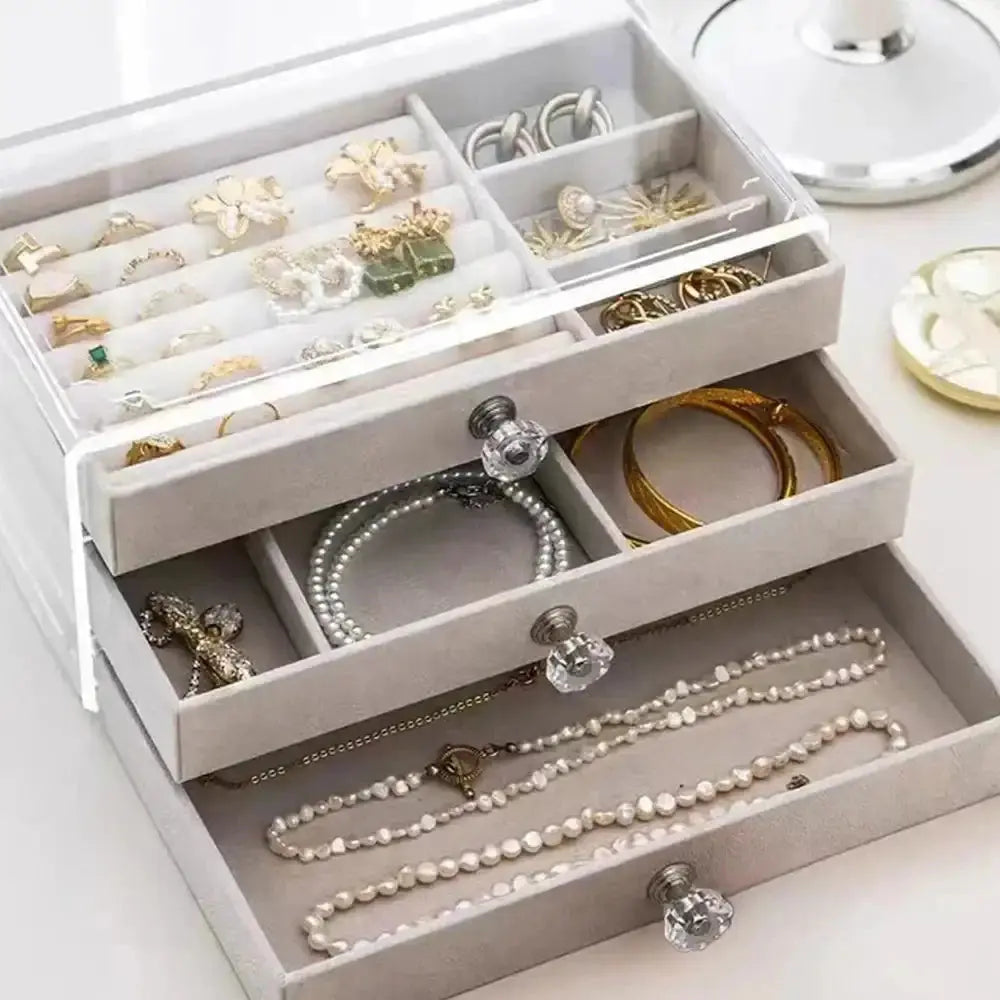 1 Piece of High-capacity Three-layer Flannel Jewelry Box Drawer - Miraelia jewelry&Accessories