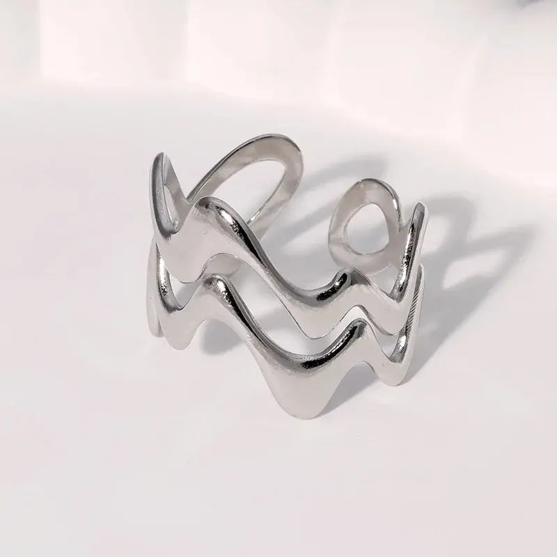 Steel Irregular Wave Rings Miraelia jewelry&Accessories