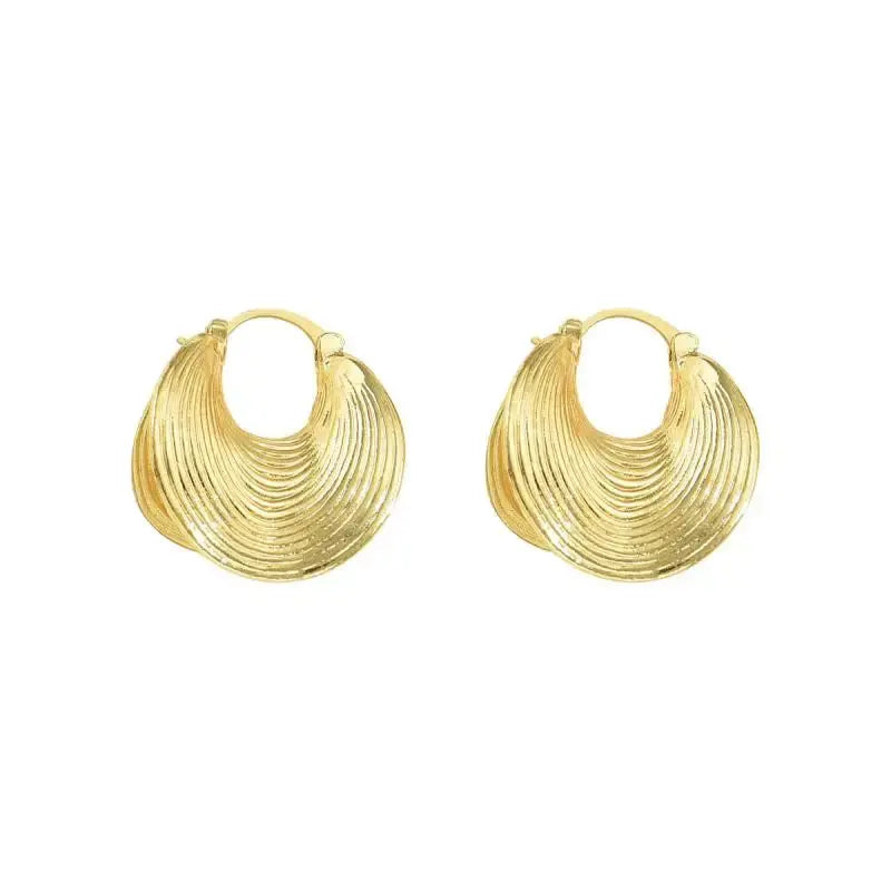 Geometric Fan-Shaped Earrings – Irregular Striped Gold Statement