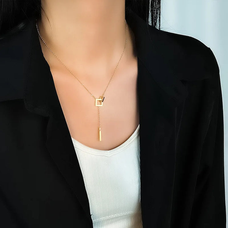 Fashion Luxury 316L Titanium Steel Heart Love Flower Square Necklace - Miraelia jewelry&Accessories