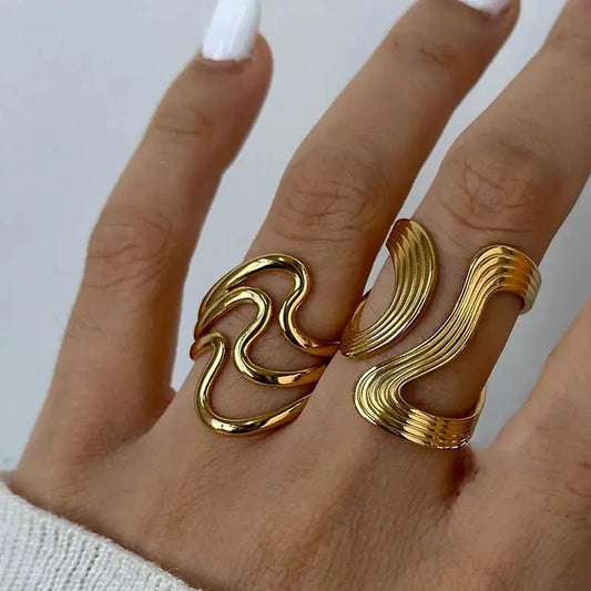 Steel Irregular Wave Rings Miraelia jewelry&Accessories