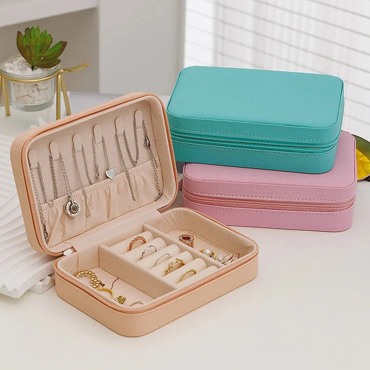 1 Pcs Portable Jewelry Storage Box Pink Home Travel Earrings Necklace - Miraelia jewelry&Accessories
