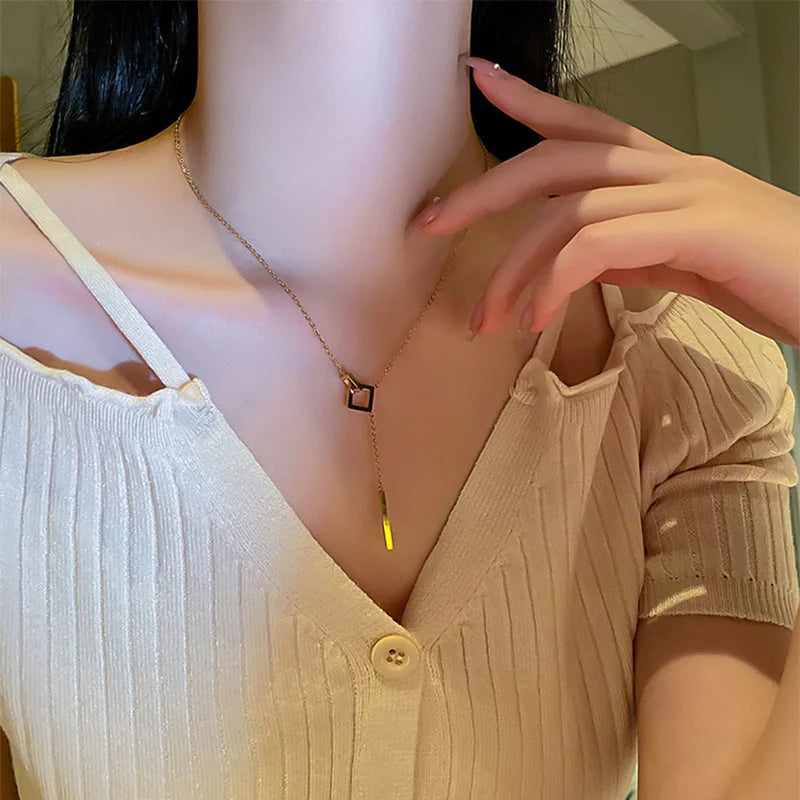 Fashion Luxury 316L Titanium Steel Heart Love Flower Square Necklace - Miraelia jewelry&Accessories