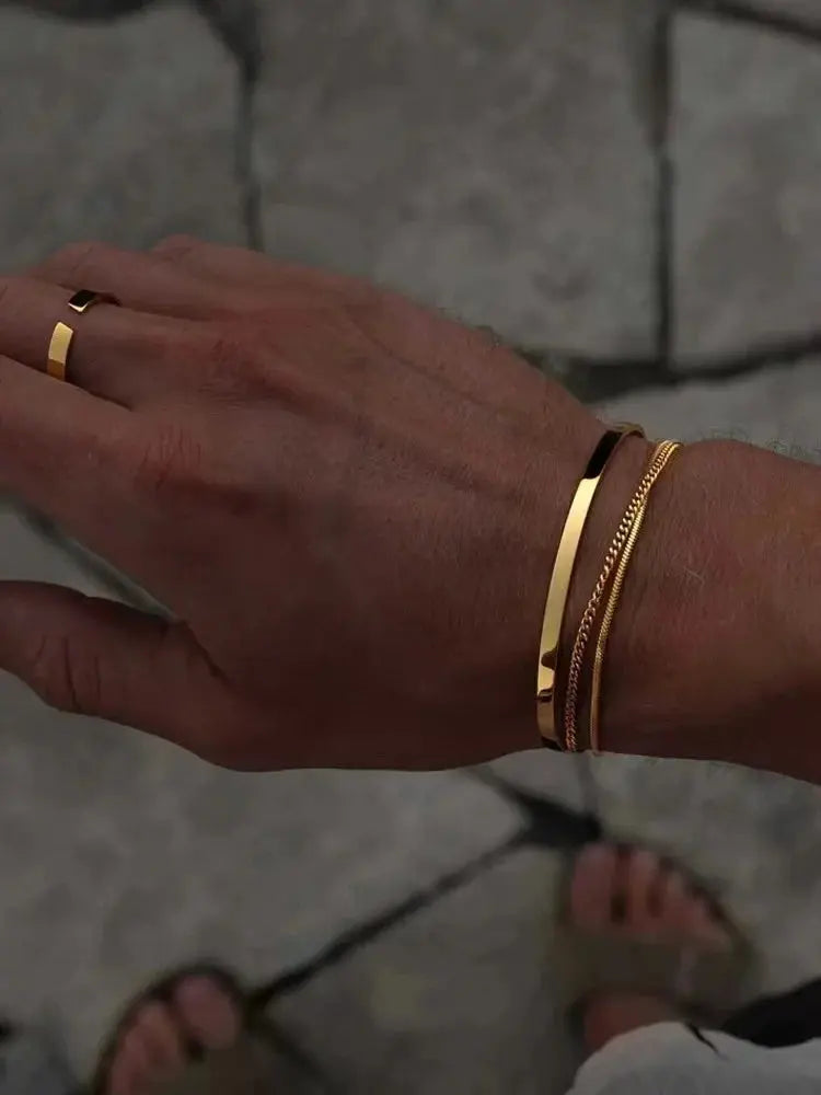 Men's Stainless Steel Snake Bone Chain Bracelet - Silver Simple Design - Miraelia jewelry&Accessories