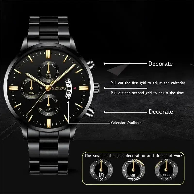 Fashion Men Stainless Steel Watch Luxury Calendar Quartz Wrist Watch - Miraelia jewelry&Accessories