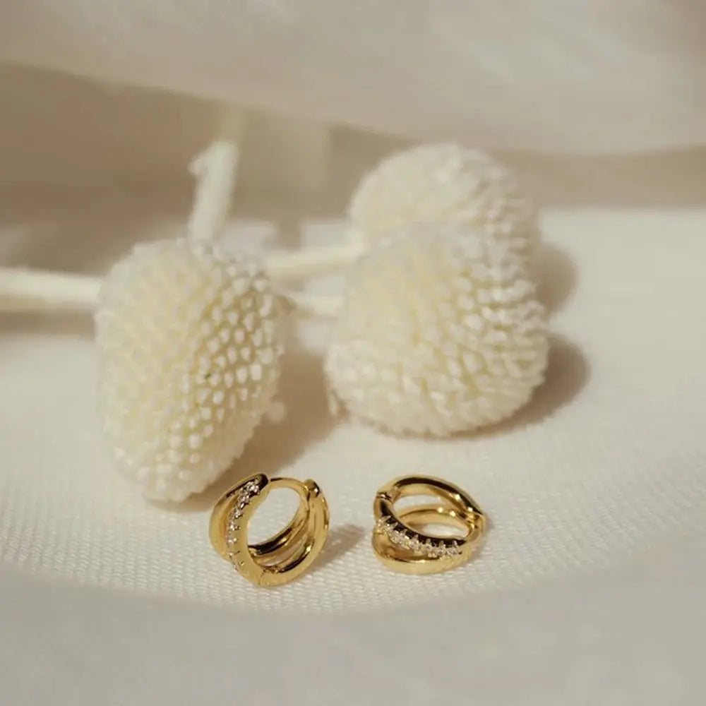 Gold CZ Huggie Hoop Earrings Miraelia jewelry&Accessories