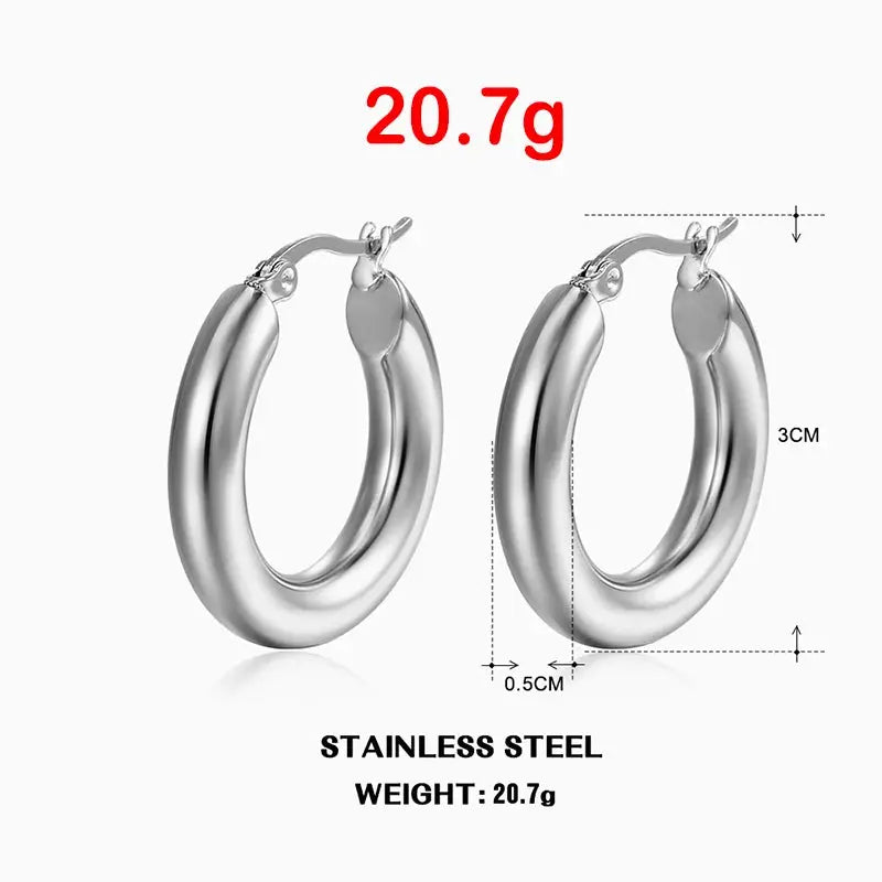 Steel Round Hoop Earrings 5mm Miraelia jewelry&Accessories
