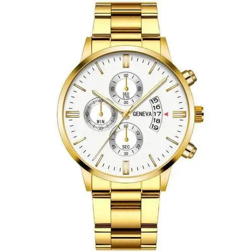 2023 Fashion Men Gold Stainless Steel Watch Luxury Calendar Quartz - Miraelia jewelry&Accessories