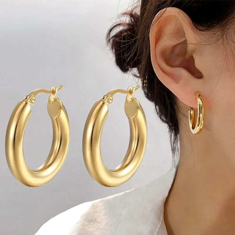 Steel Round Hoop Earrings 5mm Miraelia jewelry&Accessories