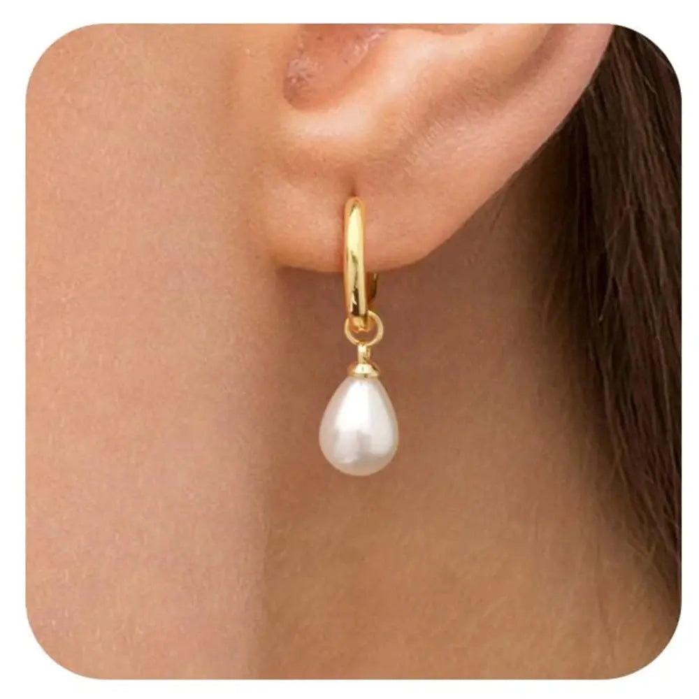 Gold Pearl Hoop Earrings Miraelia jewelry&Accessories