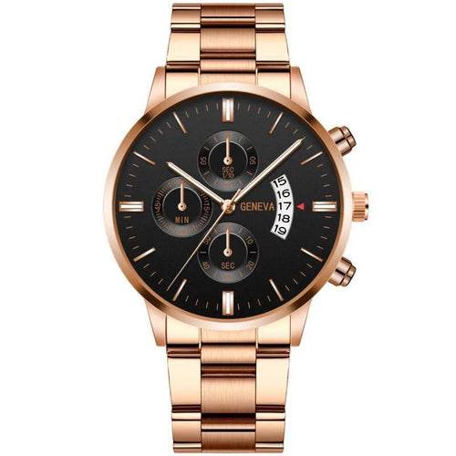 2023 Fashion Men Gold Stainless Steel Watch Luxury Calendar Quartz - Miraelia jewelry&Accessories