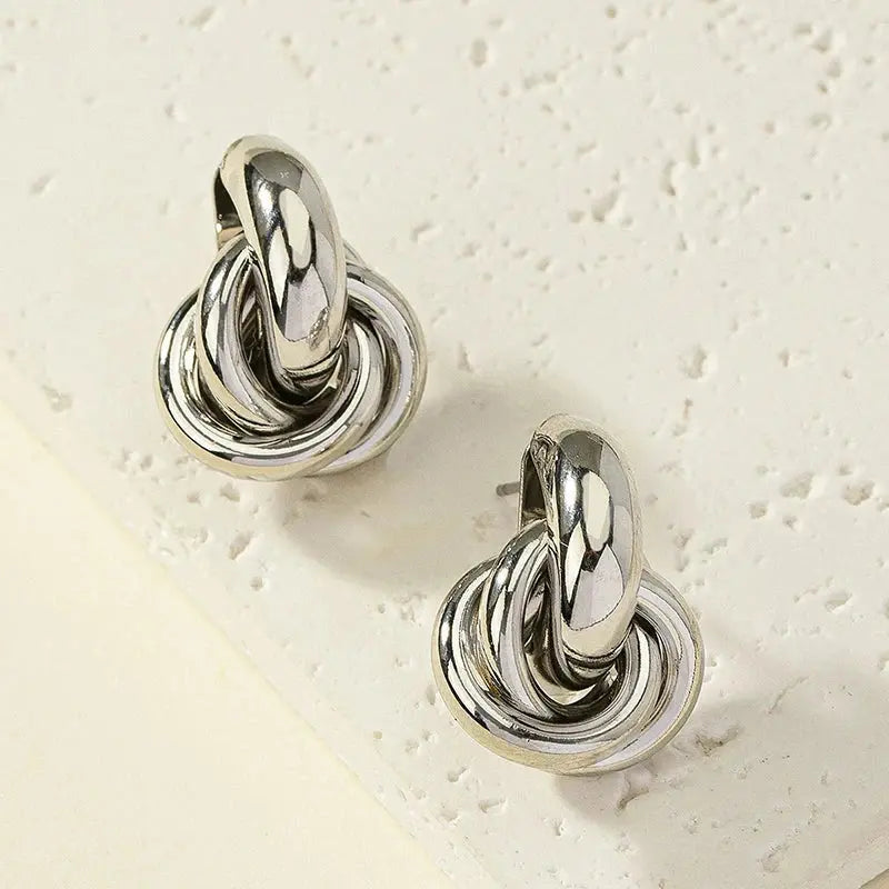 Gold Silver Knot Hoop Earrings - Shiny Plated Design for Women - Miraelia jewelry&Accessories