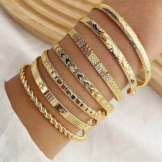 Punk Gold Bracelets Set 7pcs Miraelia jewelry&Accessories