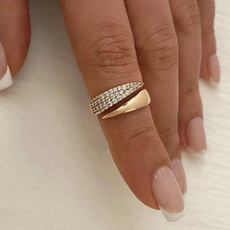Geometric Diamond Ring - Gold Adjustable Opening Design - Miraelia jewelry&Accessories