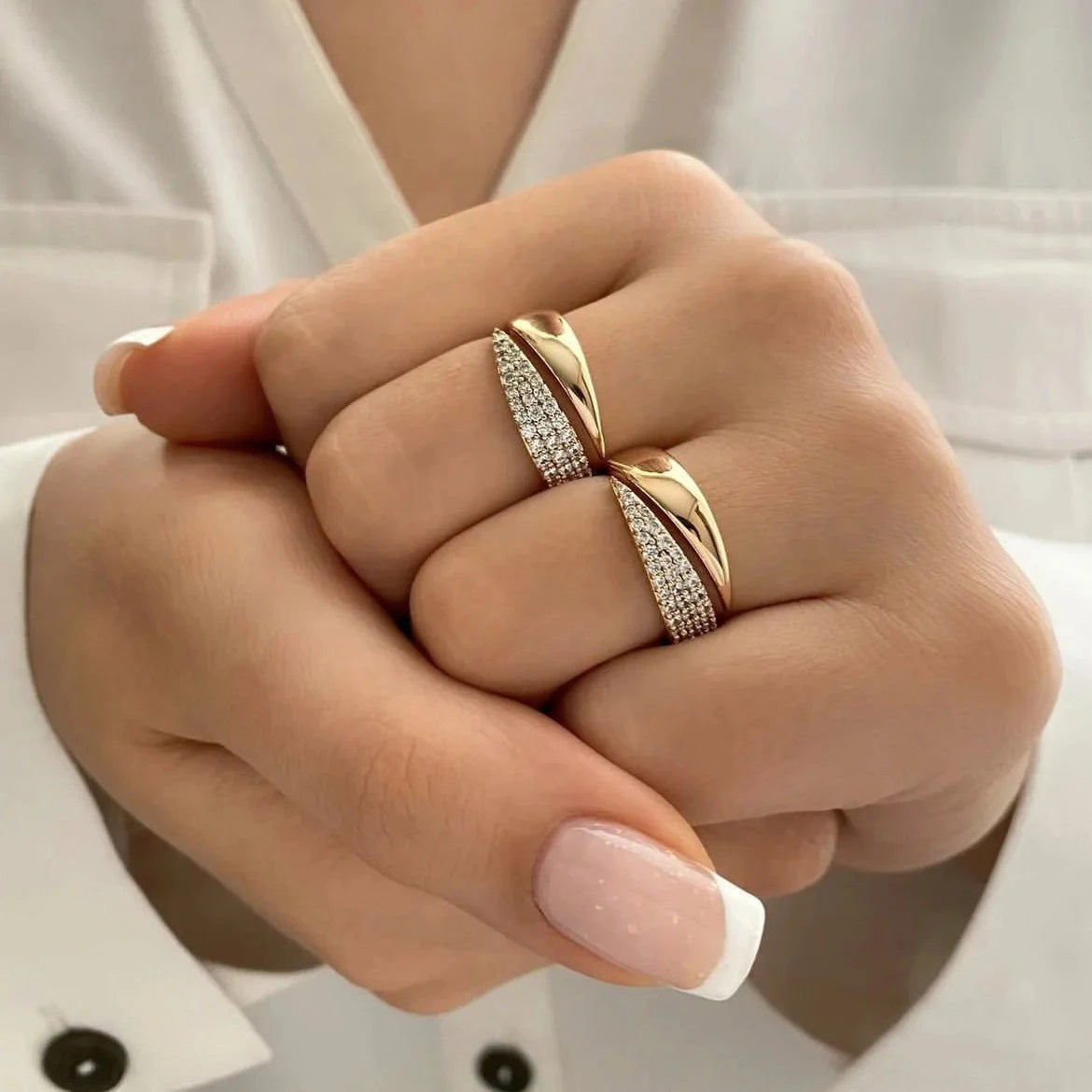 Geometric Diamond Ring - Gold Adjustable Opening Design - Miraelia jewelry&Accessories