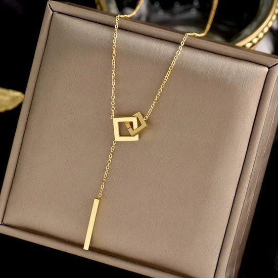 Fashion Luxury 316L Titanium Steel Heart Love Flower Square Necklace - Miraelia jewelry&Accessories