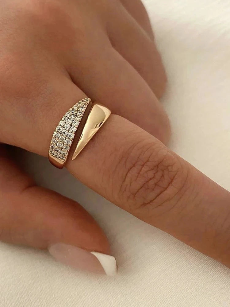 Geometric Diamond Ring - Gold Adjustable Opening Design - Miraelia jewelry&Accessories