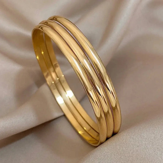 3pcs Glossy 18K Gold Plated Stainless Steel Bangle Bracelet for Women - Miraelia jewelry&Accessories