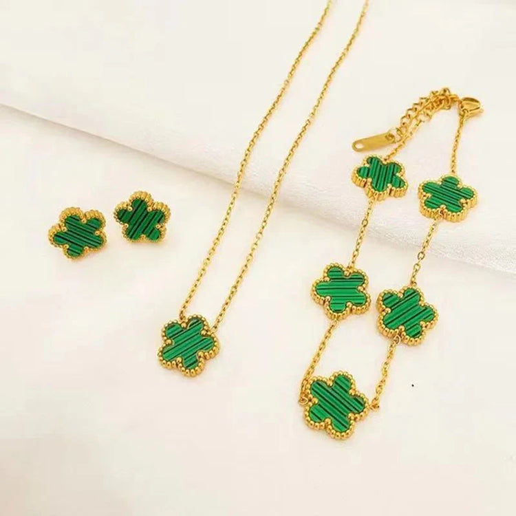 3-Piece Stainless Steel Plum Blossom Five Leaf Necklace Set - Miraelia jewelry&Accessories